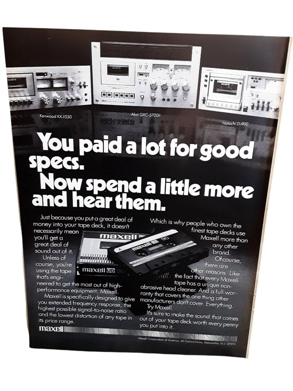 1978 Maxell UD 90 Cassette Tape Vintage Print Ad Kenwood Akai Hitachi